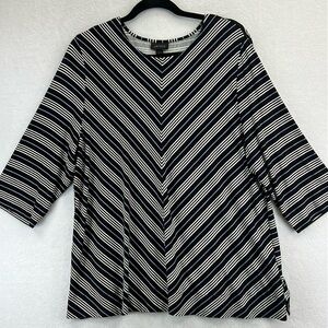 J. Jill Wearever 3/4 Sleeve Tee / Top Sz XL Black Stripe Rayon/Spandex Knit EUC